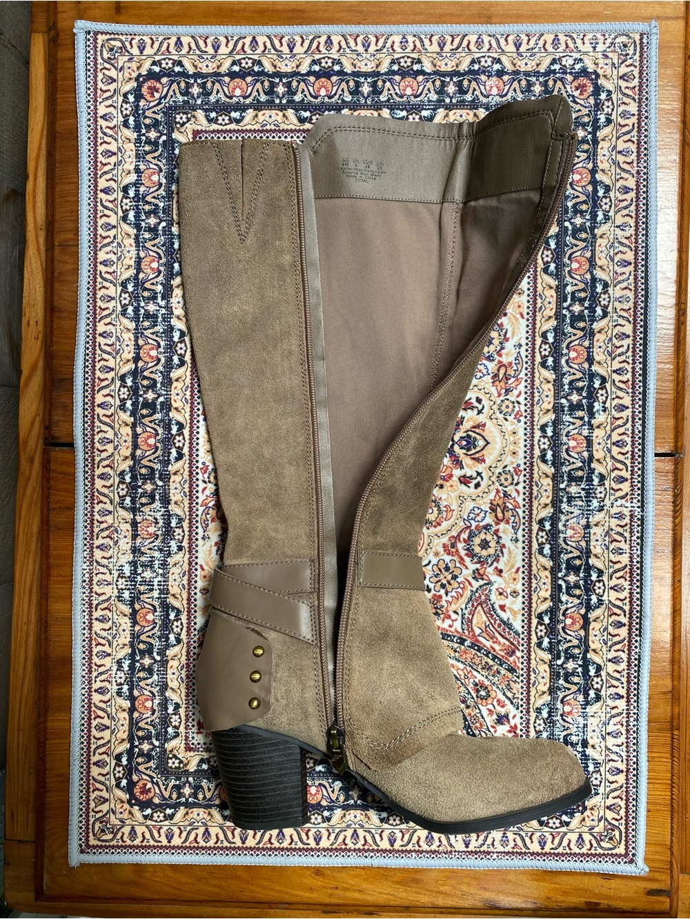 Fergie Taupe Suede Knee-High Block Heel Boots - Picture 13 of 14